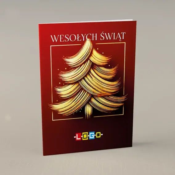 Kartka świąteczna z logo BN1-488 Falująca żółć na czerwonym tle, przód