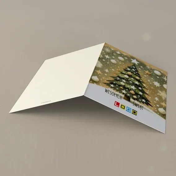 Kartka świąteczna z logo BN1-490 Oliwkowa jodła z gwiazdkami, tył