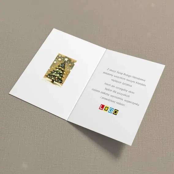 Kartka świąteczna z logo BN1-490 Oliwkowa jodła z gwiazdkami, wnętrze
