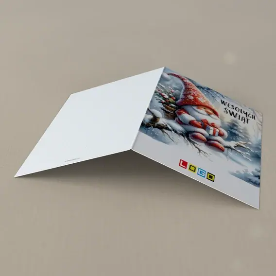 Kartka świąteczna z logo BN1-492 Skrzat na ośnieżonym konarze, tył