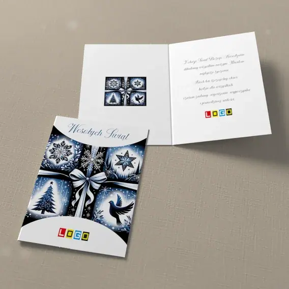 Kartka świąteczna z logo BN1-493 Zimowe symbole w czterech polach, widok ogólny