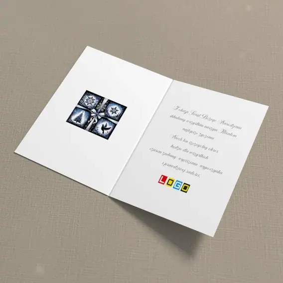 Kartka świąteczna z logo BN1-493 Zimowe symbole w czterech polach, wnętrze