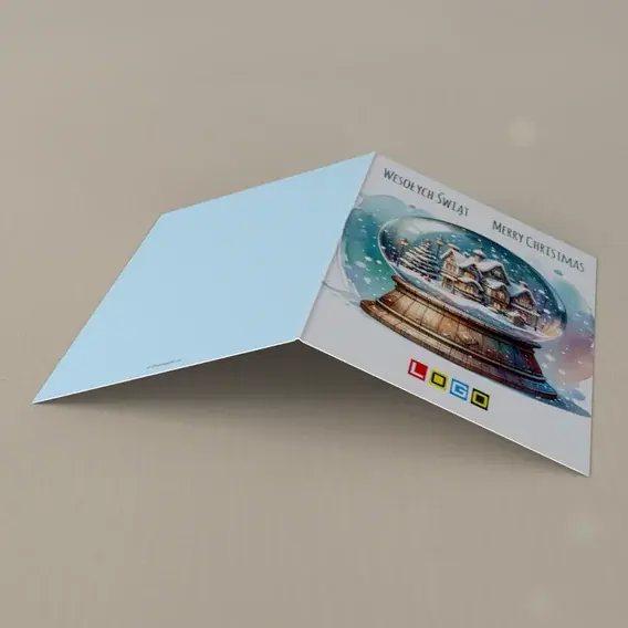 Kartka świąteczna z logo BN1-497 Chata w szklanej kuli, tył
