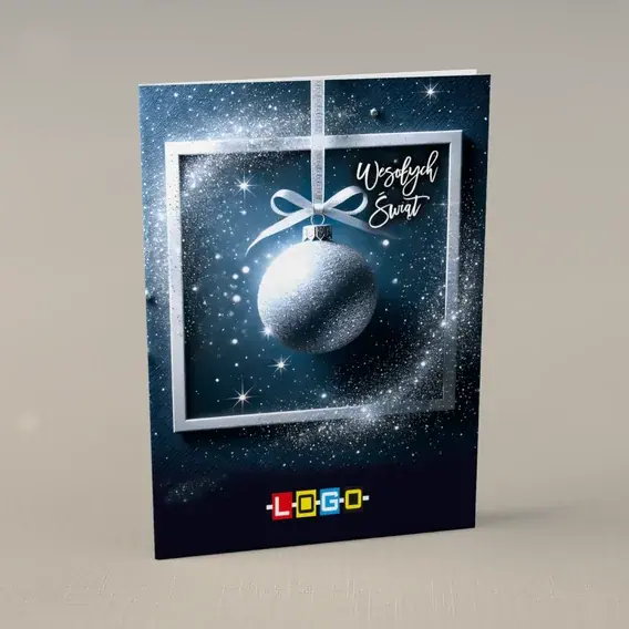 Kartka świąteczna z logo BN1-499 Perłowa kula na wstędze, przód