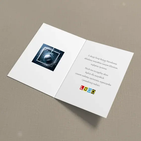 Kartka świąteczna z logo BN1-499 Perłowa kula na wstędze, wnętrze