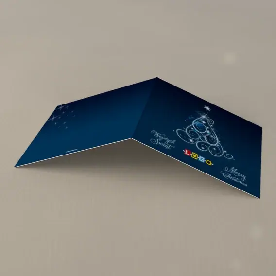 Kartka świąteczna z logo BN2-010 Biała choinka pośród kropek, tył