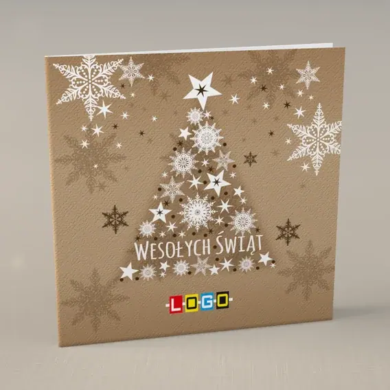 Kartka świąteczna z logo BN2-038 Drzewko z gwiazdek na brązie, przód