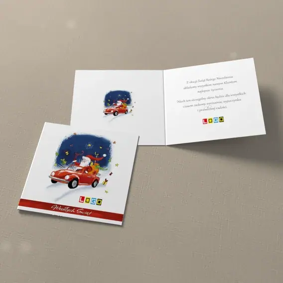 Kartka świąteczna z logo BN2-043 Santa za kółkiem, widok ogólny