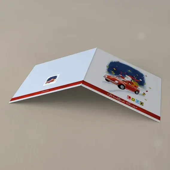 Kartka świąteczna z logo BN2-043 Santa za kółkiem, tył