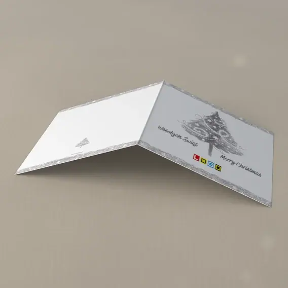 Kartka świąteczna z logo BN2-050 Srebrzysta jodła w zawijasach, tył