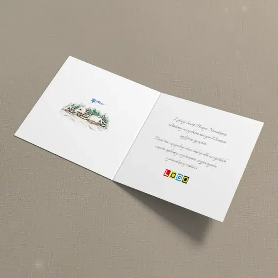 Kartka świąteczna z logo BN2-058 Chata w lodowym blasku, wnętrze