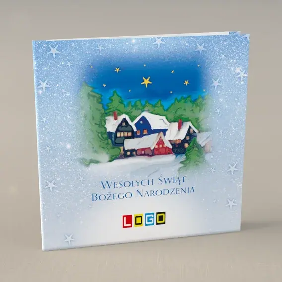 Kartka świąteczna z logo BN2-060 Dachy w zimowej wiosce, przód