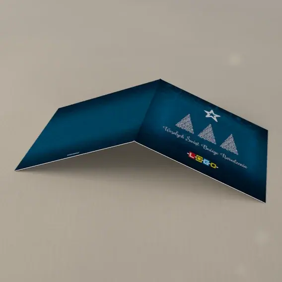 Kartka świąteczna z logo BN2-061 Świerki w ornamentach, tył