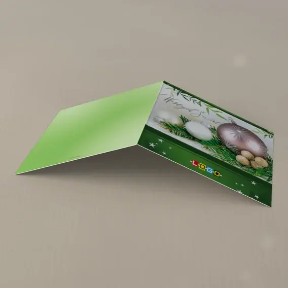 Kartka świąteczna z logo BN2-062 Różowa kula wśród igieł, tył
