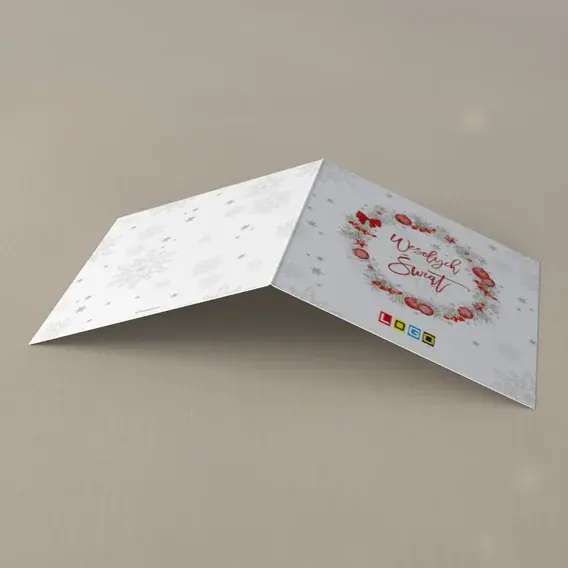 Kartka świąteczna z logo BN2-067 Pierścień z igieł i kokard, tył
