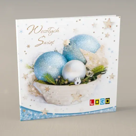 Kartka świąteczna z logo BN2-070 Błękit w ceramicznej misie, przód