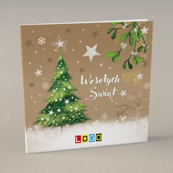 Kartka świąteczna z logo BN2-072 Jemioła nad lewym świerkiem, przód