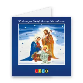 Kartka świąteczna z logo BN2-074 Szopka w niebieskiej ramie, okładka