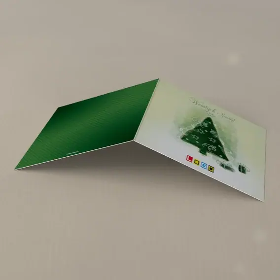 Kartka świąteczna z logo BN2-077 Zielone zawijasy na szarości, tył