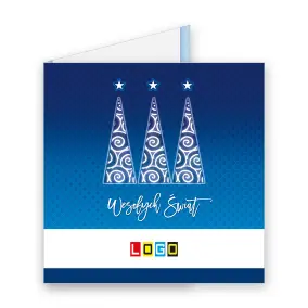 Kartka świąteczna z logo BN2-083 Trójca bieli na ciemnym granacie, okładka