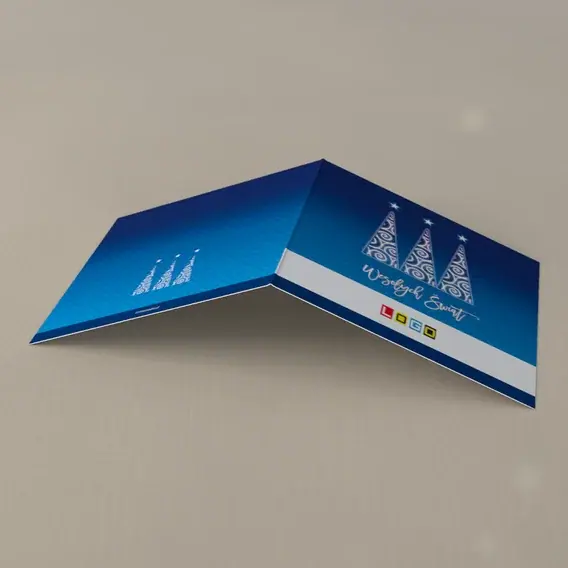 Kartka świąteczna z logo BN2-083 Trójca bieli na ciemnym granacie, tył