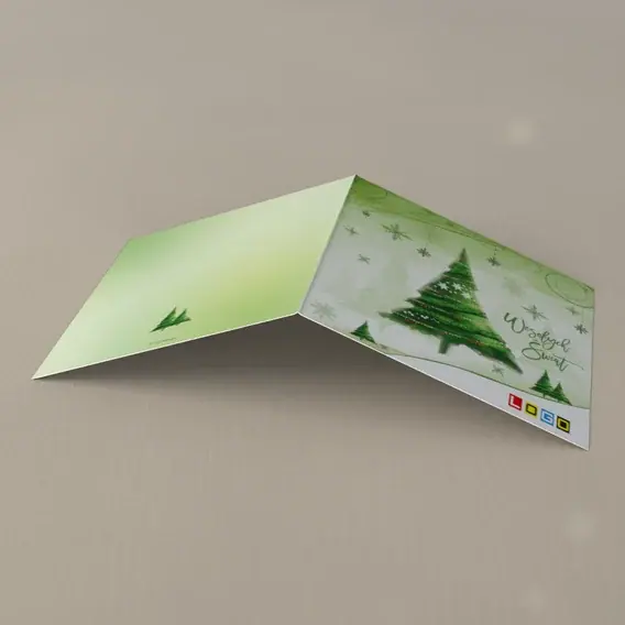 Kartka świąteczna z logo BN2-088 Zimowy deseń za świerkiem, tył
