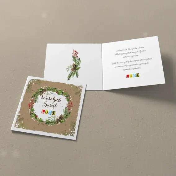 Kartka świąteczna z logo BN2-093 Wianek z jagodami i szyszkami, widok ogólny