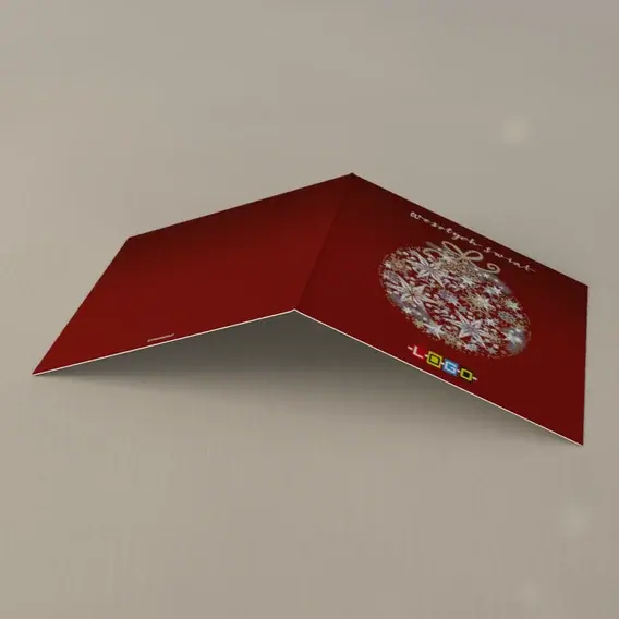 Kartka świąteczna z logo BN2-094 Szkarłat i kula z płatków, tył