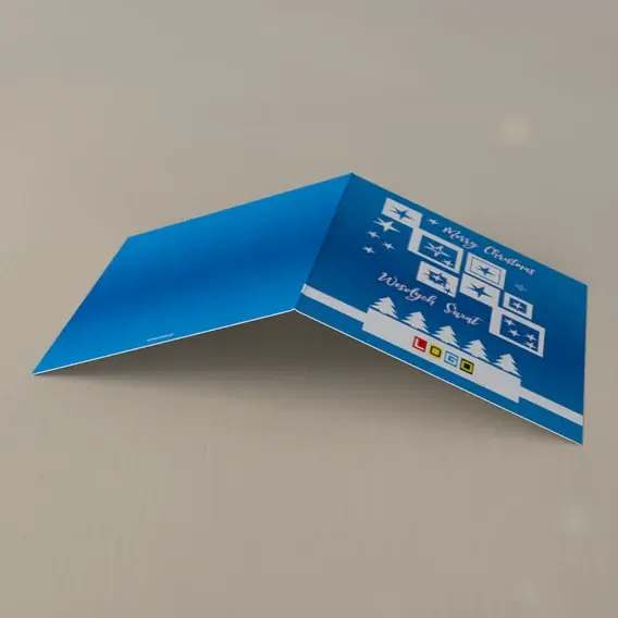 Kartka świąteczna z logo BN2-098 Klocki z gwiazdkami nad lasem, tył