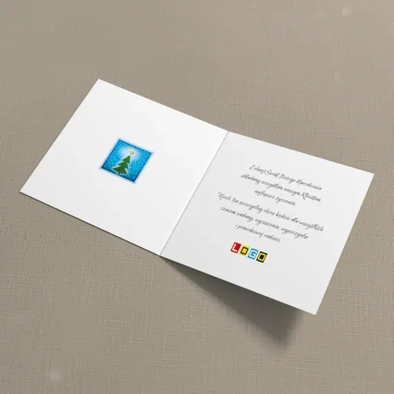 Kartka świąteczna z logo BN2-101 Granatowa kratka i zielony szczyt, wnętrze