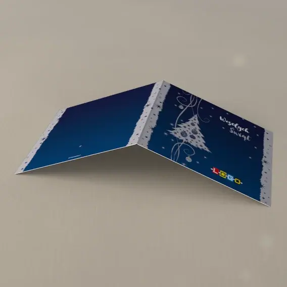 Kartka świąteczna z logo BN2-103 Ażurowy świerk na granacie, tył