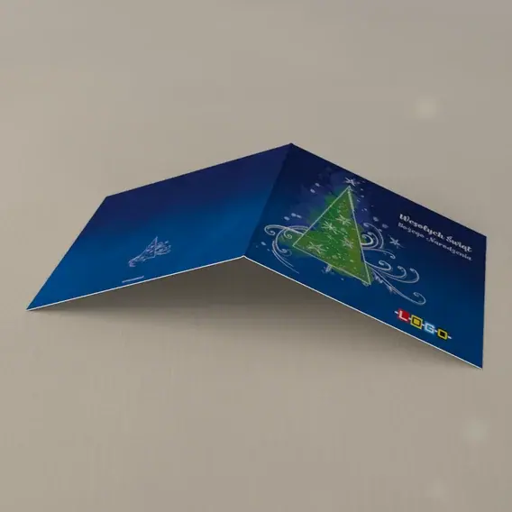 Kartka świąteczna z logo BN2-108 Świerk przy brzegu na granacie, tył