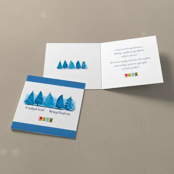 Kartka świąteczna z logo BN2-115 Błękitne trio między pasami, widok ogólny