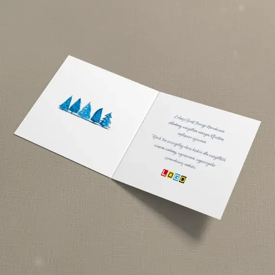 Kartka świąteczna z logo BN2-115 Błękitne trio między pasami, wnętrze