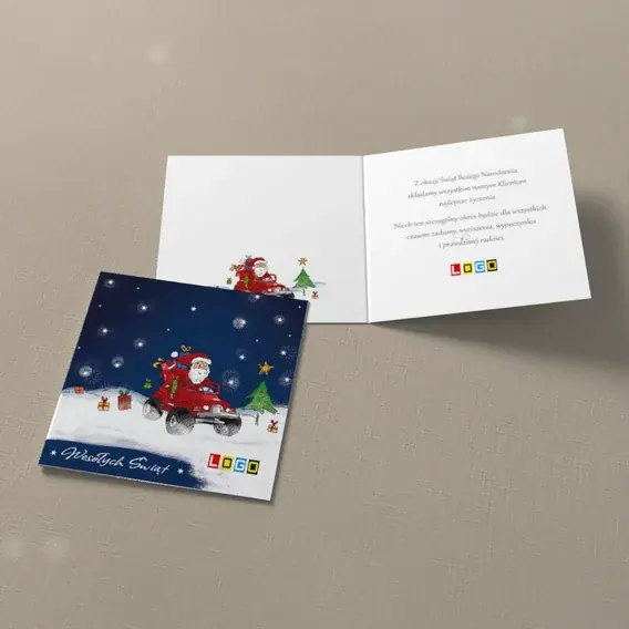 Kartka świąteczna z logo BN2-121 Zaprzęg wśród białych kropek, widok ogólny