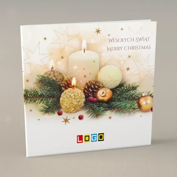 Kartka świąteczna z logo BN2-125 Świeca otulona igliwiem, przód