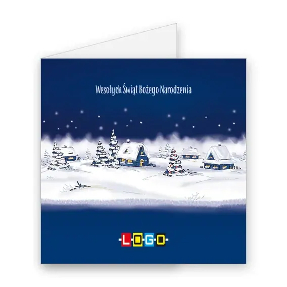 Kartka świąteczna z logo BN2-127 Chaty pod białym puchem, okładka