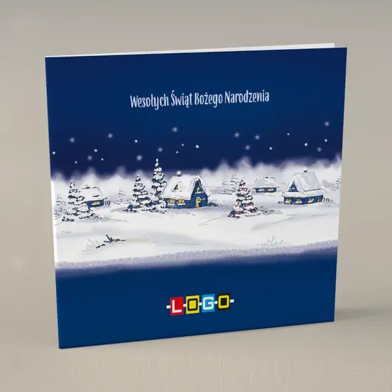 Kartka świąteczna z logo BN2-127 Chaty pod białym puchem, przód