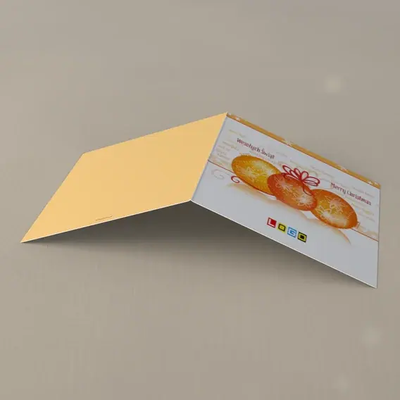 Kartka świąteczna z logo BN2-143 Mandarynkowy zmierzch z kulkami, tył