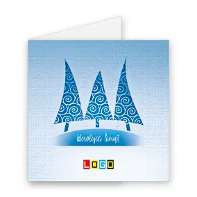 Kartka świąteczna z logo BN2-149 Błękitny baner pośród jodeł, okładka