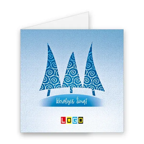 Kartka świąteczna z logo BN2-149 Błękitny baner pośród jodeł, okładka