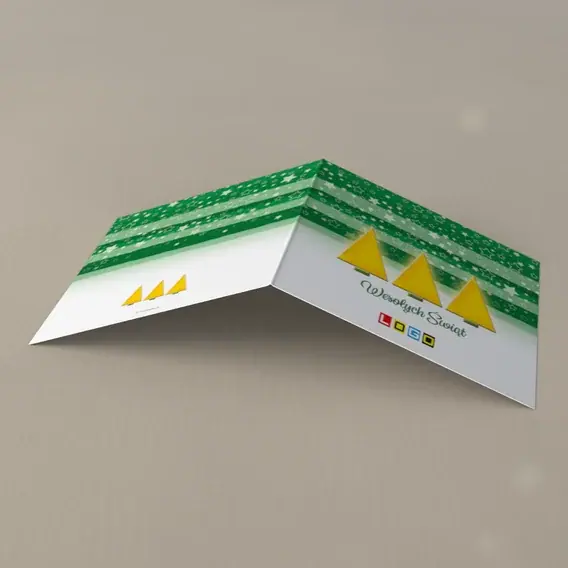 Kartka świąteczna z logo BN2-151 Jodełki na zielonym pasiaku, tył