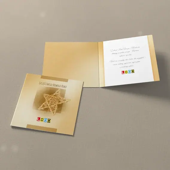 Kartka świąteczna z logo BN2-157 Złoty splot gwiazdy, widok ogólny