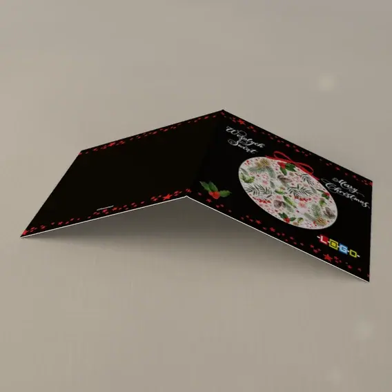 Kartka świąteczna z logo BN2-158 Czarna kula w ostrokrzewie, tył