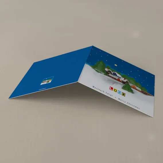 Kartka świąteczna z logo BN2-160 Śnieżne dachy i jedna gwiazda, tył