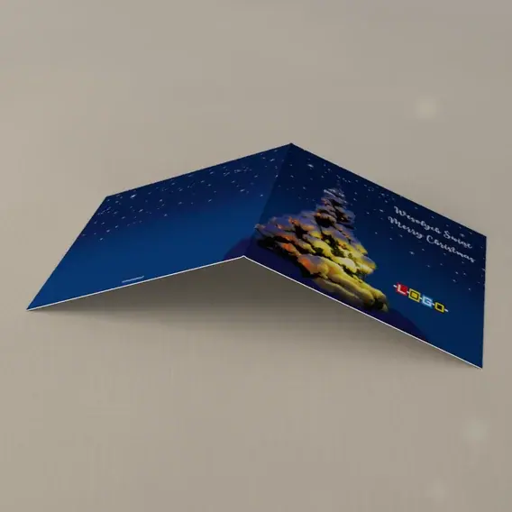 Kartka świąteczna z logo BN2-162 Zaspa i choinka pod gwiazdami, tył