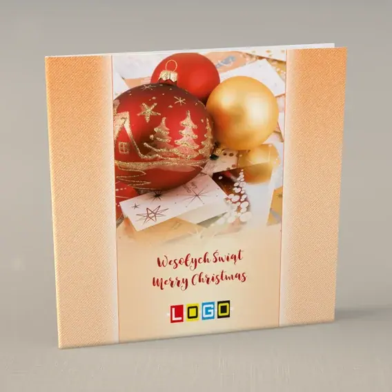 Kartka świąteczna z logo BN2-167 Deski z trzema kulami, przód