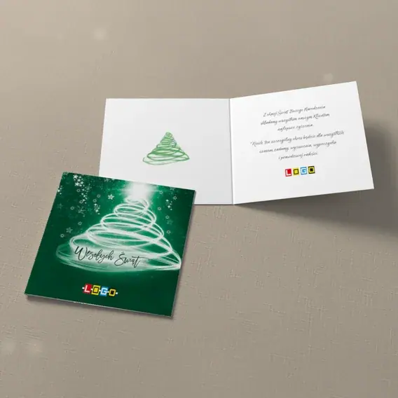 Kartka świąteczna z logo BN2-168 Zielona spirala w płatkach, widok ogólny