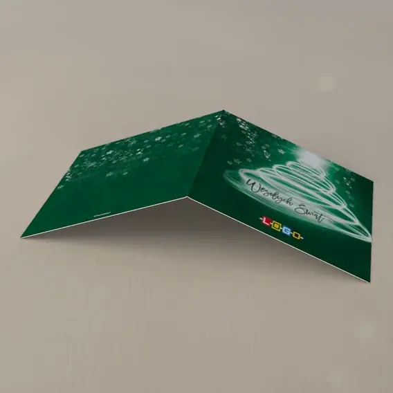 Kartka świąteczna z logo BN2-168 Zielona spirala w płatkach, tył
