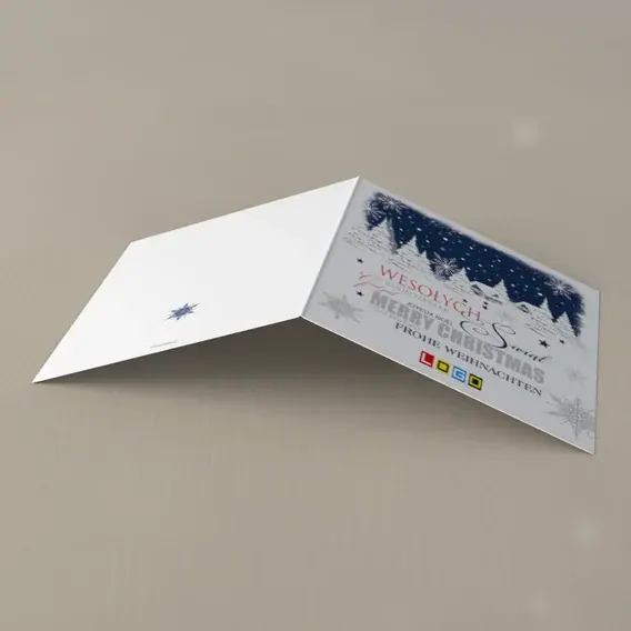 Kartka świąteczna z logo BN2-169 Ciemny bór i szkarłatne litery, tył